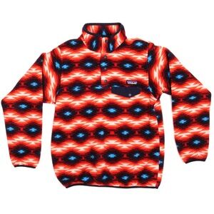RARE Patagonia Synchilla Snap T Fleece Pullover Red Aztec Wild Desert Print